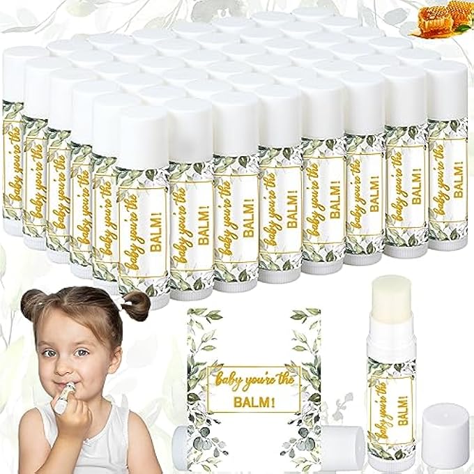 Siifert 50 PACK GREENERY BABY SHOWER LIP BALM FAVORS BULK BABY SHOWER PARTY SUPPLIES FOR GUESTS BOY GIRL BULK GENDER REVEAL PRIZES SOUVENIRS INSPIRATIONAL THANK YOU GIFTS LIPS BALM PARTY SUPPLIES - Image 1
